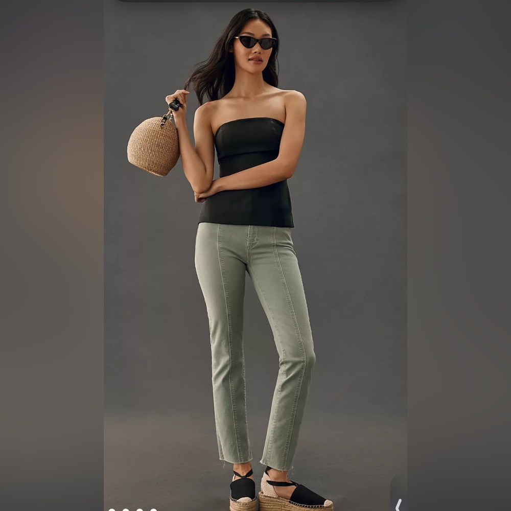 NWT Paige X Anthropologie Cindy Seamed High Rise Straight Leg Jeans‎ Stretch